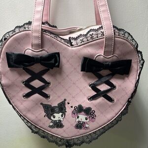 USED Hot Topic Her Universe heart shaped bag with Kuromi and My Melody